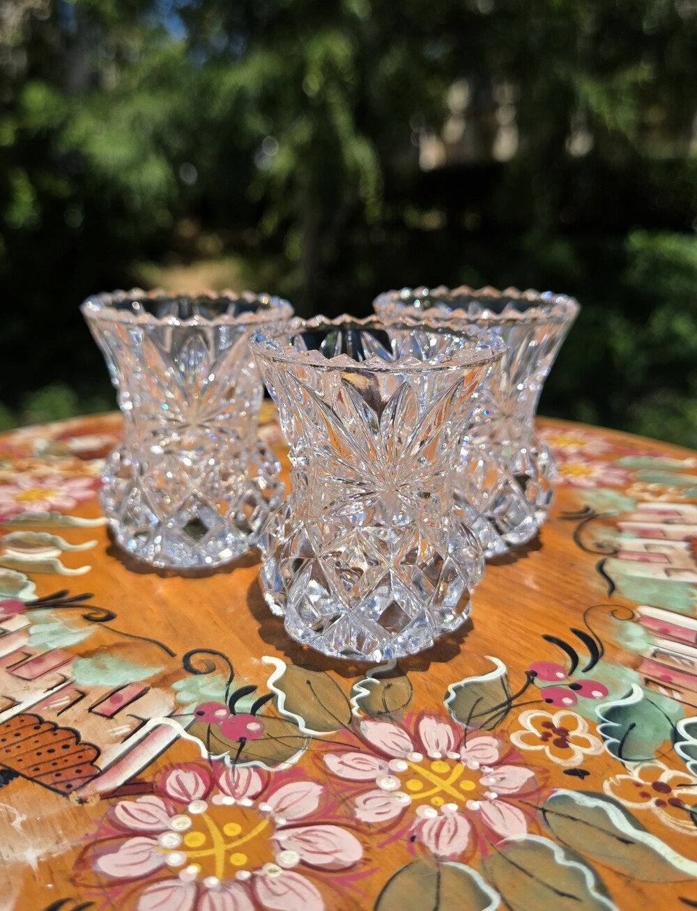 VTG Princess House Lead Crystal Toothpick Holder Bud Vase Sawtooth Rim Lot 3
